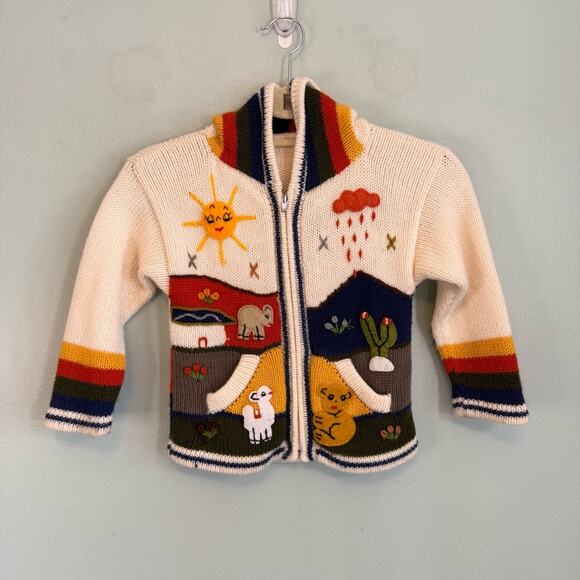 Unbranded Other - Sweater Kids Multicolor Hand Knitted Wool 3D Hooded Long Sleeve Full Zip
